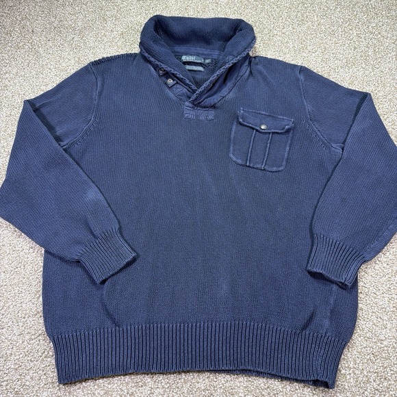 Polo Ralph Lauren Other - Vtg Polo Ralph Lauren Shawl Collar Military Style Sweater 90s 2XLT Linen Cotton